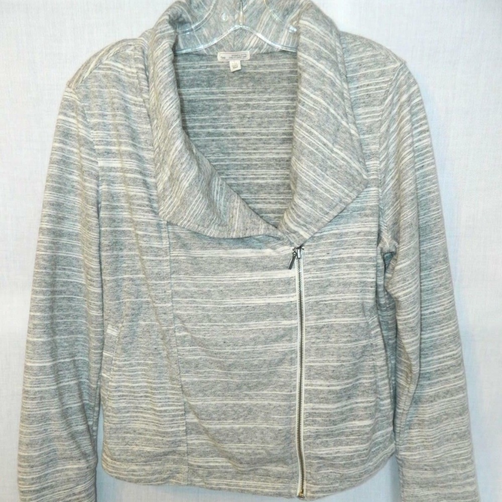 Gap Marbled striped Grey White Terry Moto Jacket Womens L